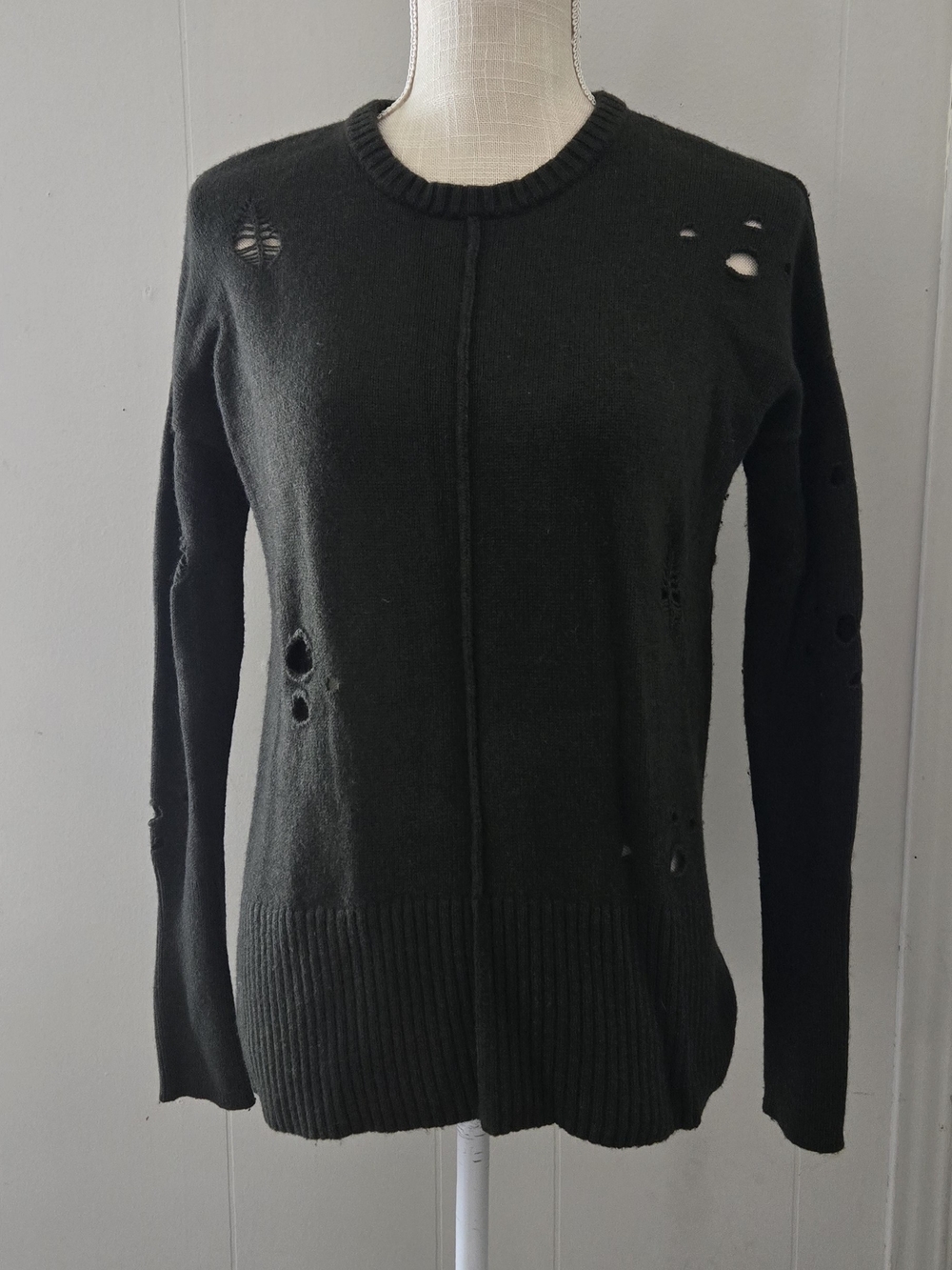 Autumn Cashmere Black Distressed Crewneck Sweater